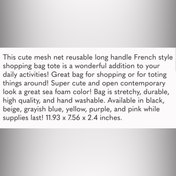 NEW Mesh French Market Style Long Handle Shopping Bag - Picture 12 of 16